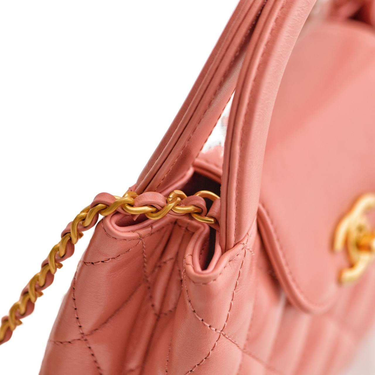 Chanel Nano Kelly Shiny Aged Calfskin Quilted Coral Pink Bag For Sale 2