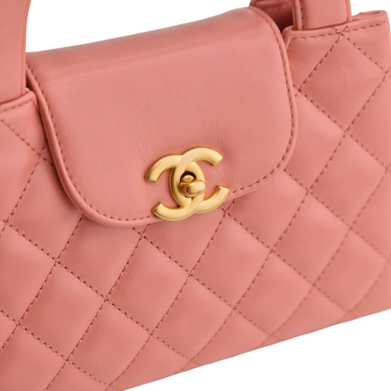Chanel Nano Kelly Shiny Aged Calfskin Quilted Coral Pink Bag For Sale 3