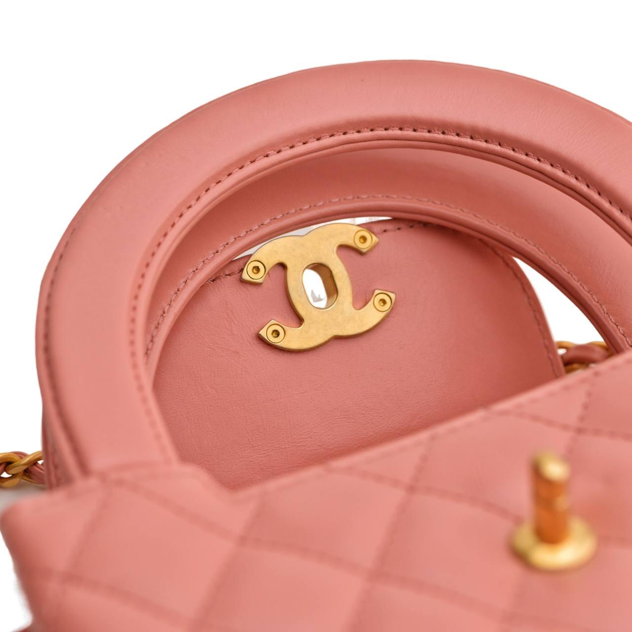 Chanel Nano Kelly Shiny Aged Calfskin Quilted Coral Pink Bag For Sale 4