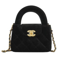 Chanel Kelly Mini Nano Tasche aus schwarzem Samt