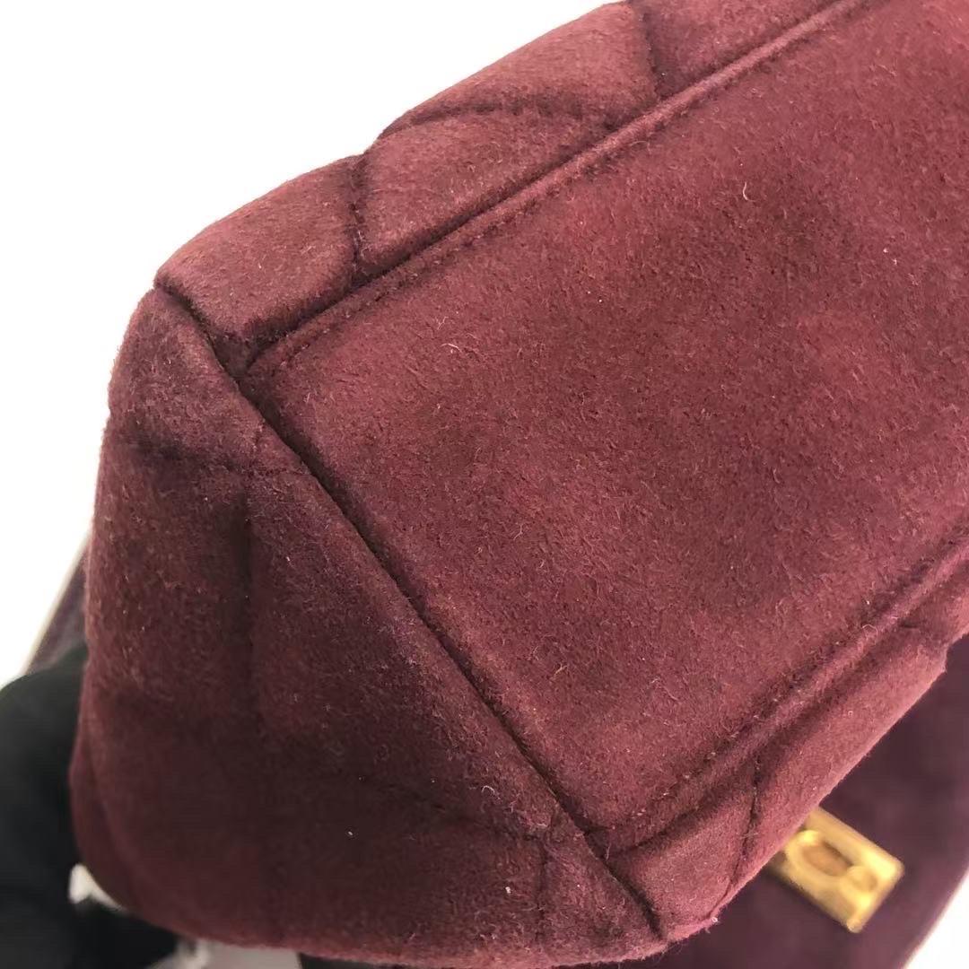 Chanel Kelly Mini Vintage Burgundy Suede Leather Top Handle Bag For Sale 5