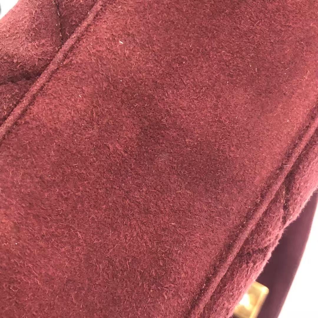 Chanel Kelly Mini Vintage Burgundy Suede Leather Top Handle Bag For Sale 7