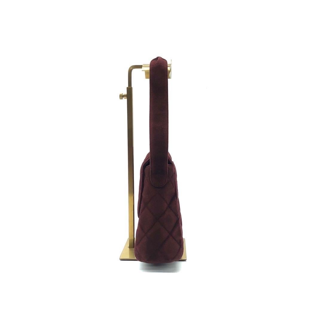 Black Chanel Kelly Mini Vintage Burgundy Suede Leather Top Handle Bag For Sale