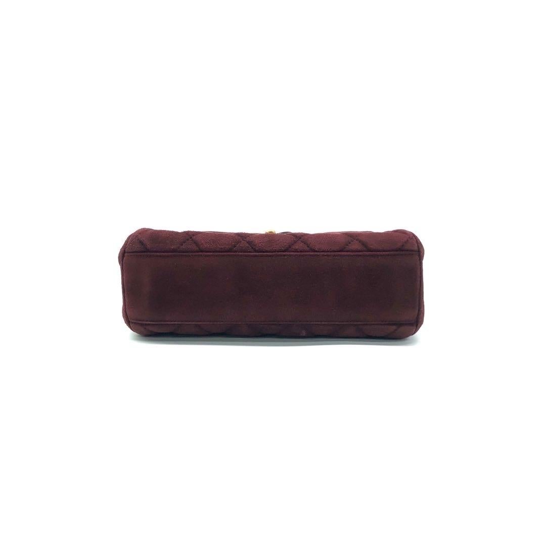 Women's Chanel Kelly Mini Vintage Burgundy Suede Leather Top Handle Bag For Sale
