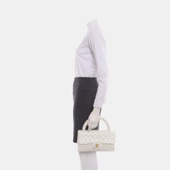 Chanel Kelly Parent Top Handle Flap Bag Medium White Lambskin Leather Gold Hardw