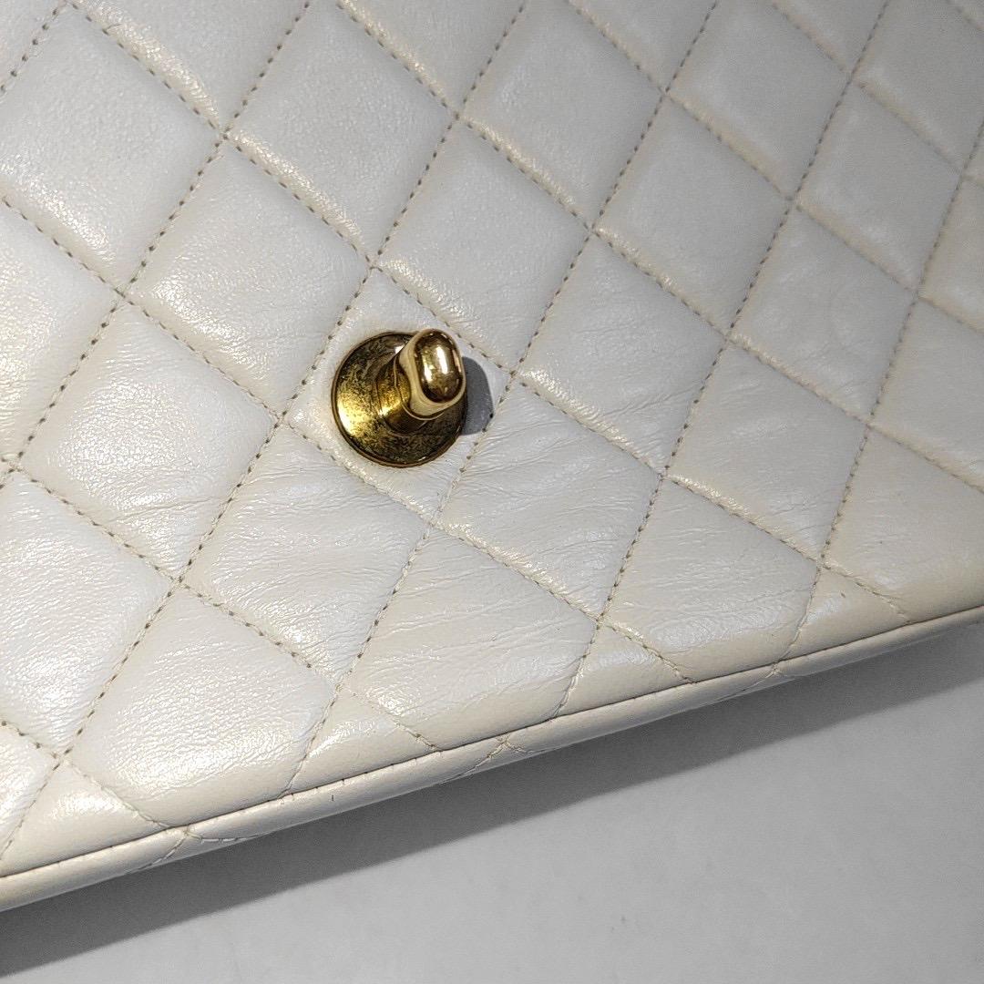 Chanel Kelly Parent Top Handle Flap Bag Medium White Lambskin Leather Gold Hardw For Sale 2
