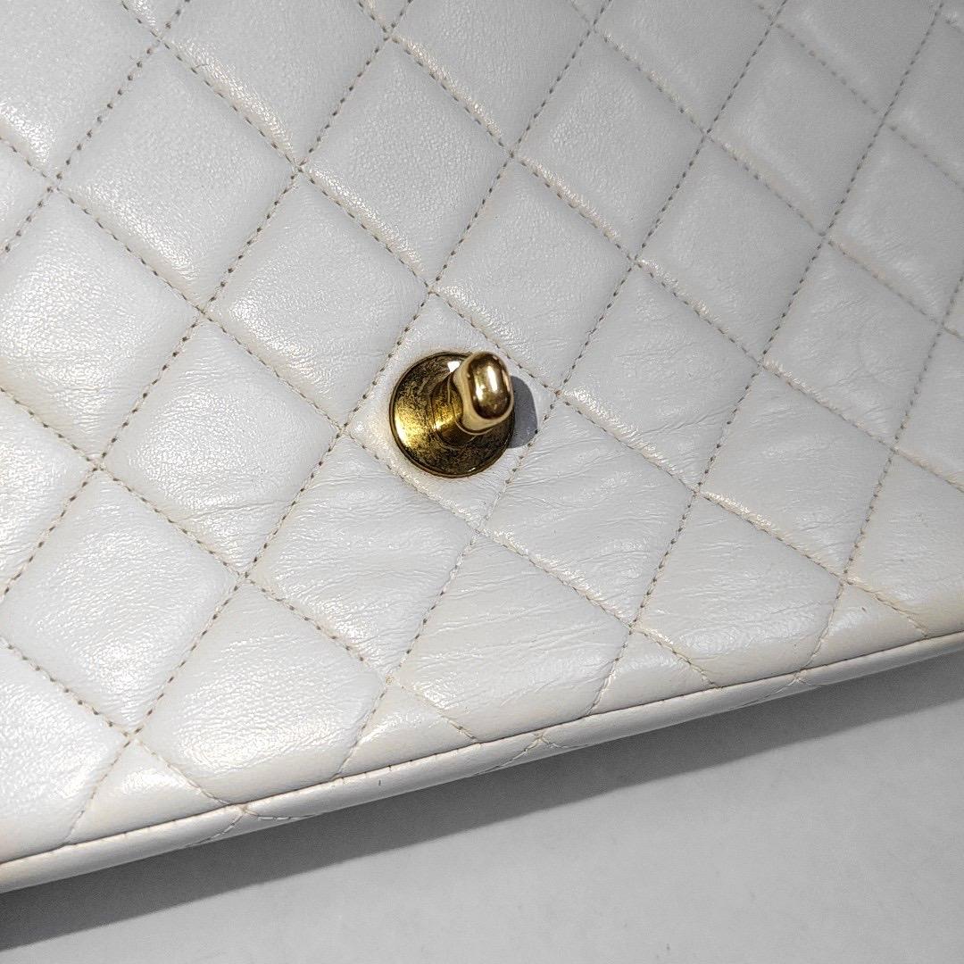 Chanel Kelly Parent Top Handle Flap Bag Medium White Lambskin Leather Gold Hardw For Sale 4
