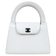 CHANEL Kelly Small White Caviar Leather Black Hardware Top Handle