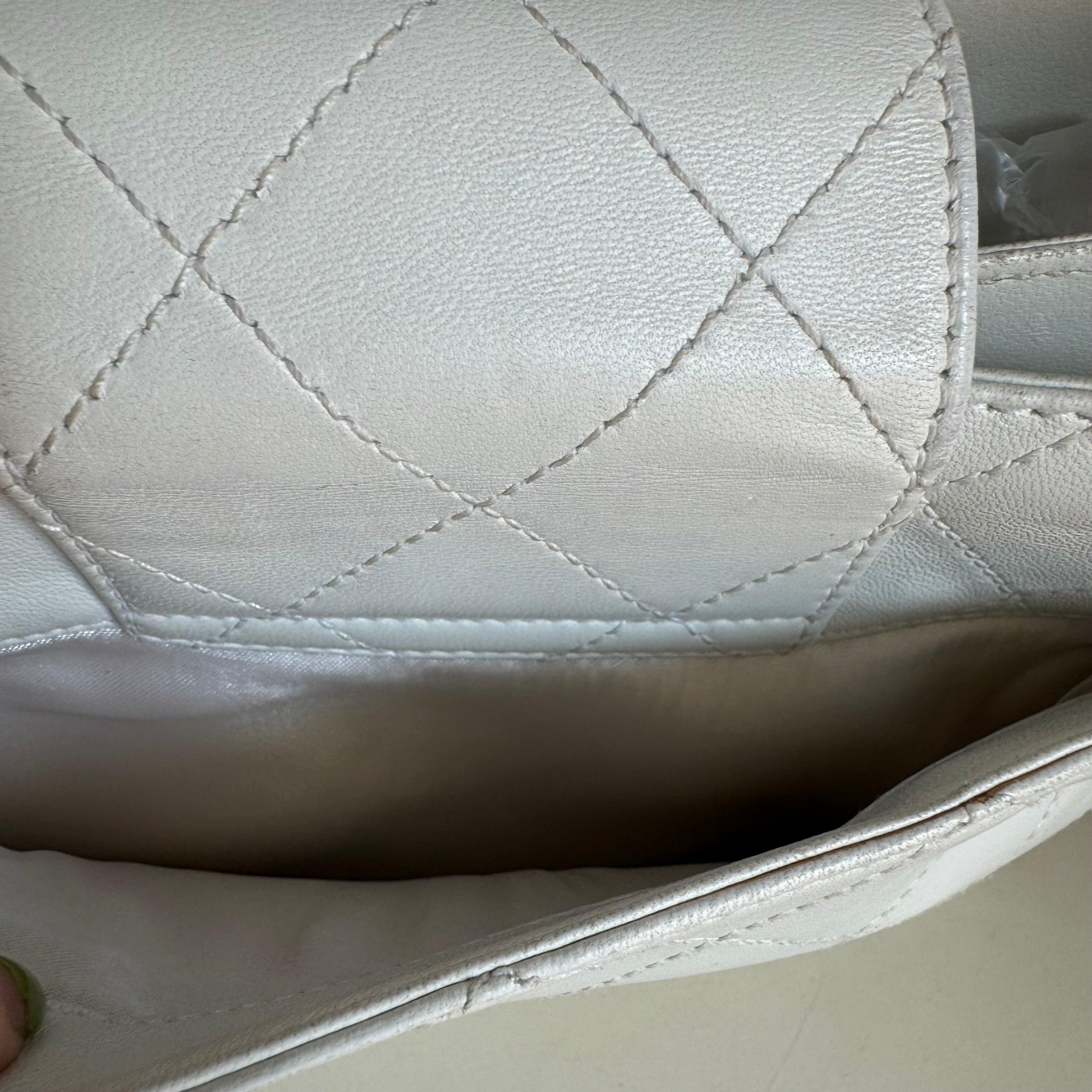 Chanel Kelly Top Handle Bag White Leather For Sale 6