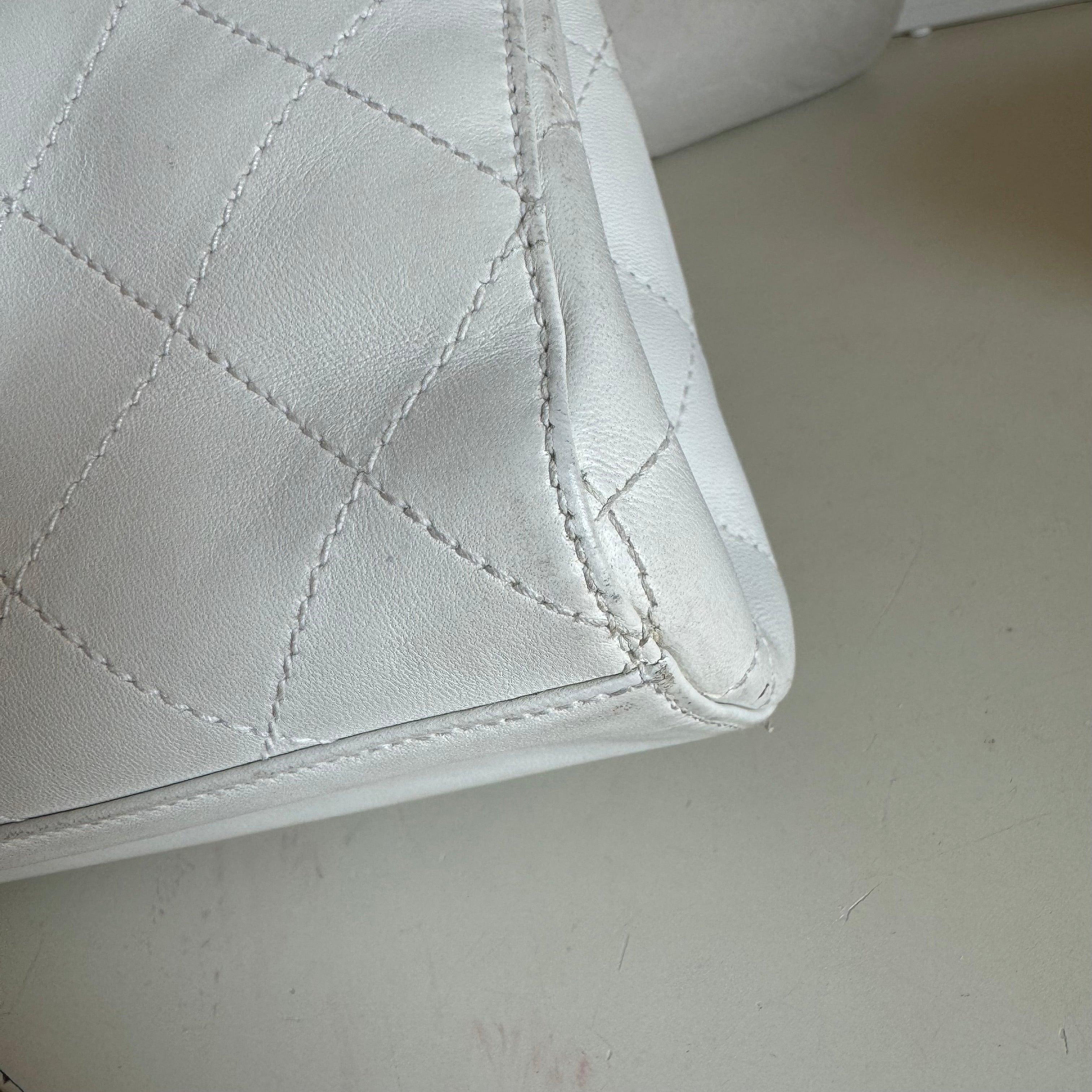 Chanel Kelly Top Handle Bag White Leather For Sale 2