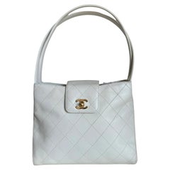 Chanel Bolso Kelly Asa Superior Piel Blanco