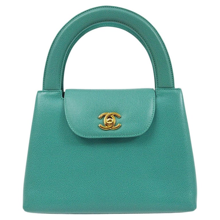 CHANEL Kelly Turquoise Green Caviar Leather Gold Hardware Small Top Handle  Bag For Sale at 1stDibs