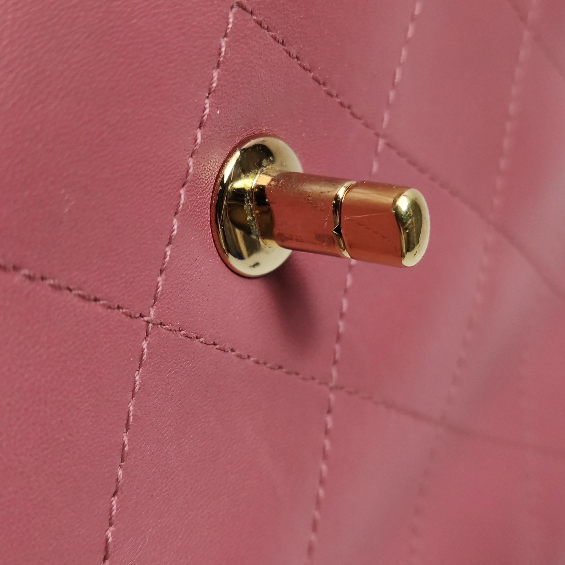 Chanel Kelly Vintage Top Handle Bag Rosa Lammfell Leder 24k Gold Hardware im Angebot 5