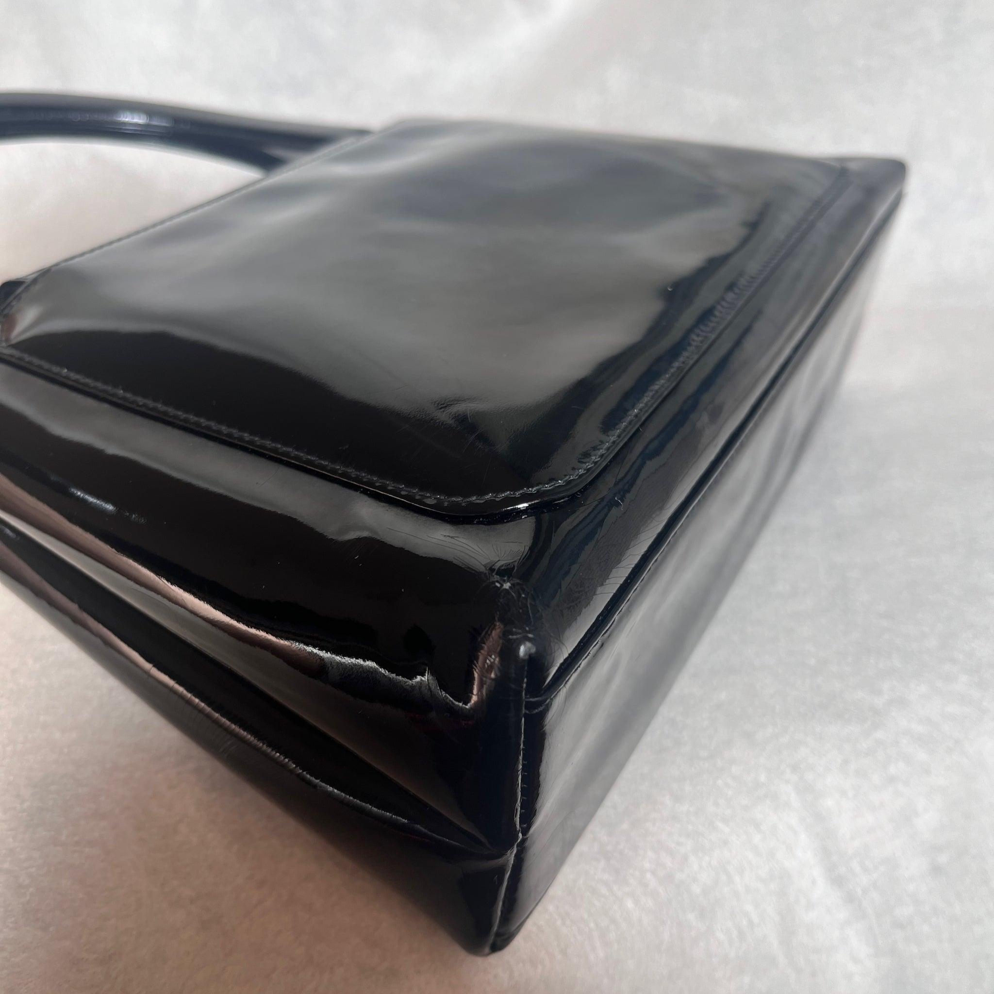 Chanel Kelly Vintage Top Handle Black Patent Leather w/Gold Hardware Medium Size 13