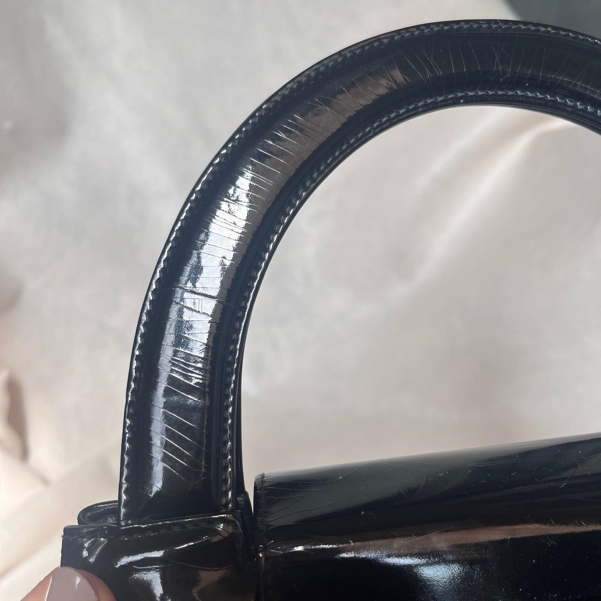 Chanel Kelly Vintage Top Handle Black Patent Leather w/Gold Hardware Medium Size 16