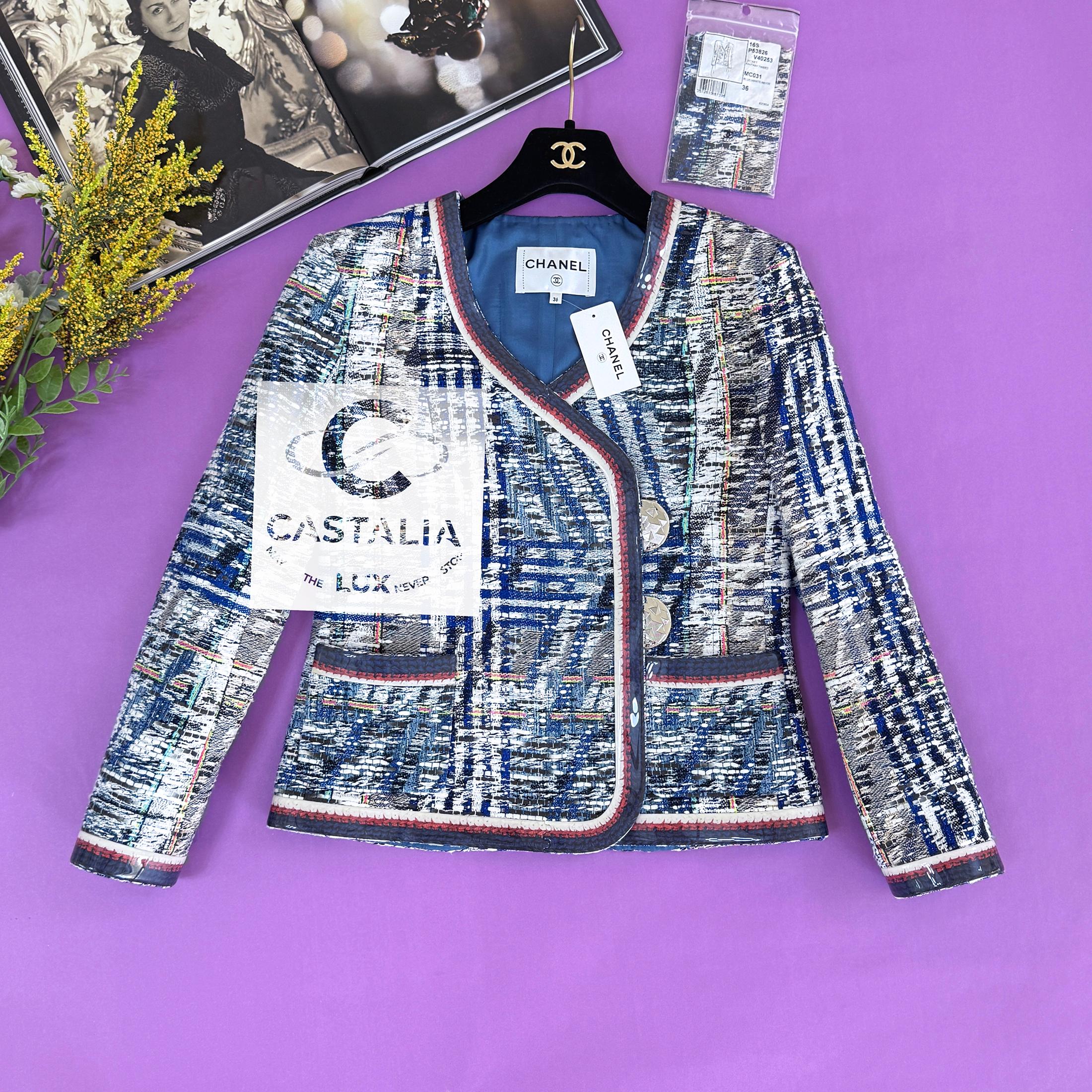 Chanel Kendall Jenner Style New Blue Lesage Tweed Jacket 36 FR 8