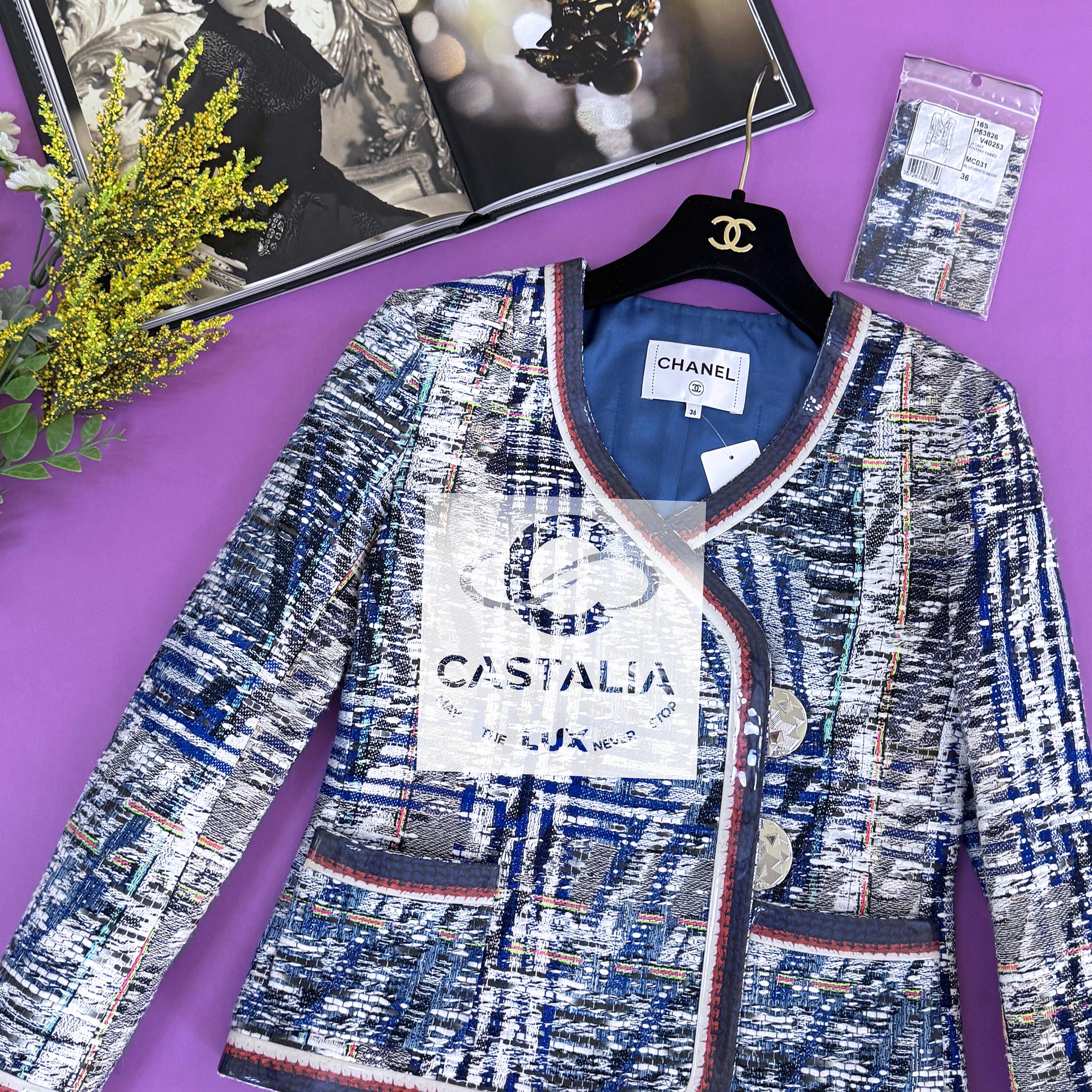 Chanel Kendall Jenner Style New Blue Lesage Tweed Jacket 36 FR 4
