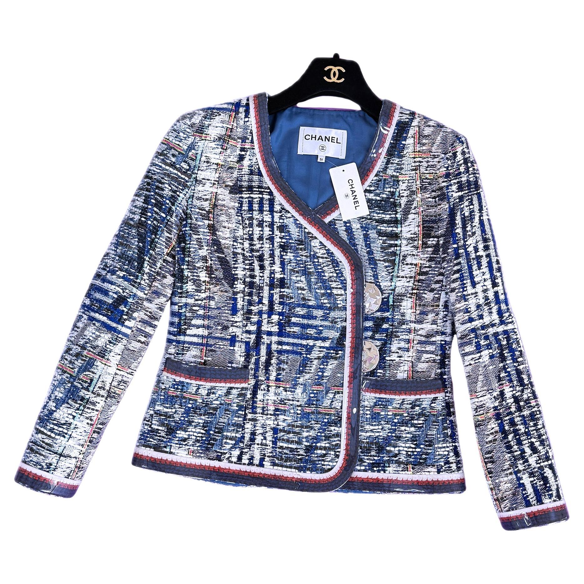 Chanel Kendall Jenner Style New Blue Lesage Tweed Jacket 36 FR