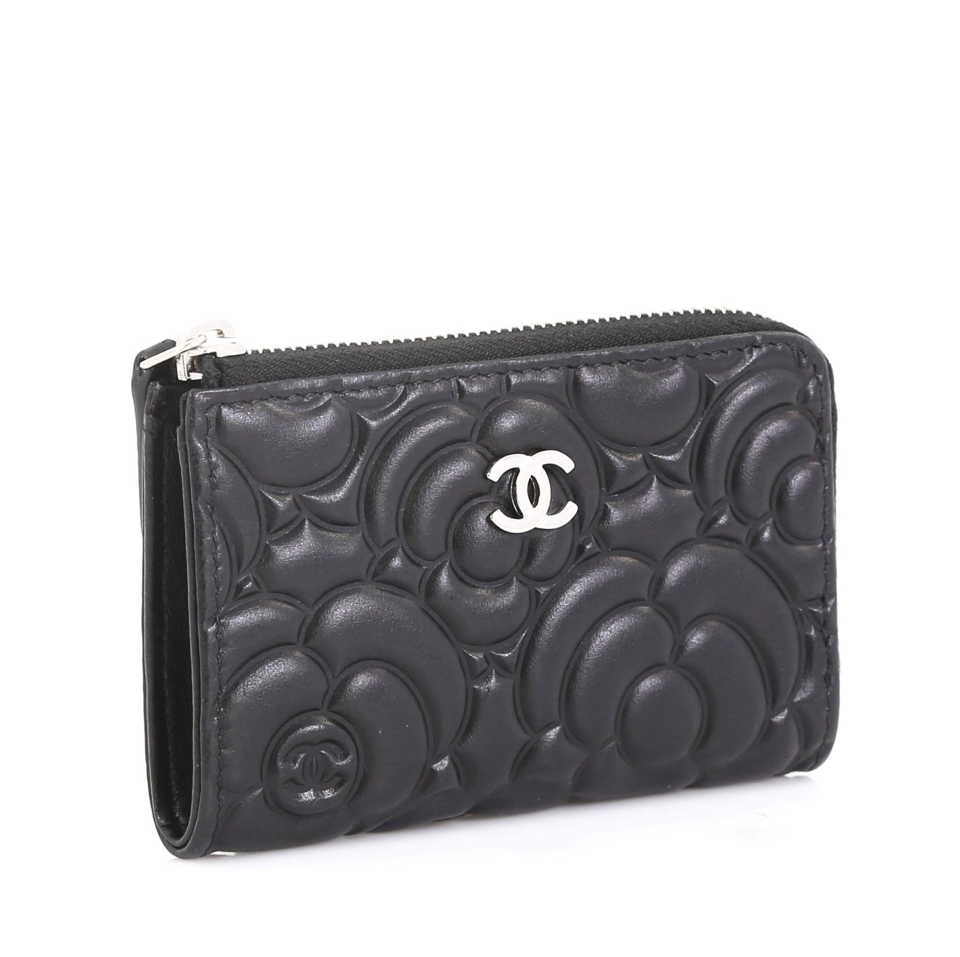 Black Chanel Key Pouch Camellia Lambskin