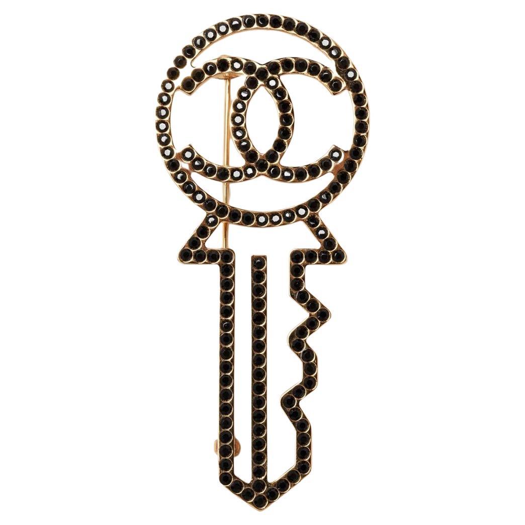 Chanel Key Rhinestone Embellished Brooch 
