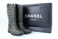 Chanel Khaki 14a Quilted Leather Star Harness Motorcycle 6cj1016  Boots/Booties