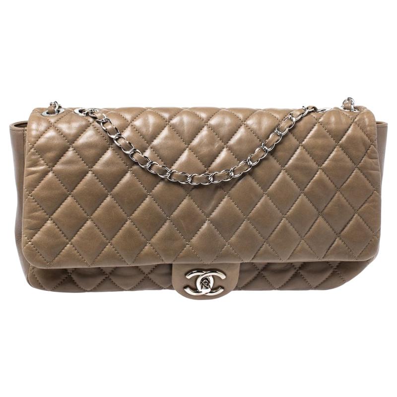 Chanel Khaki Brown Quilted Leather Maxi Classic Single Flap Bag with Rain Cover