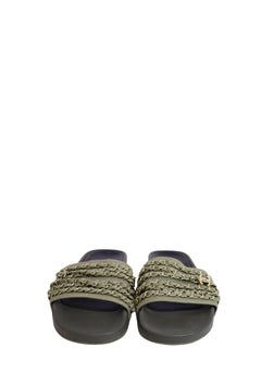 Chanel Khaki Chain Embellished Slide Sandals - EU 39