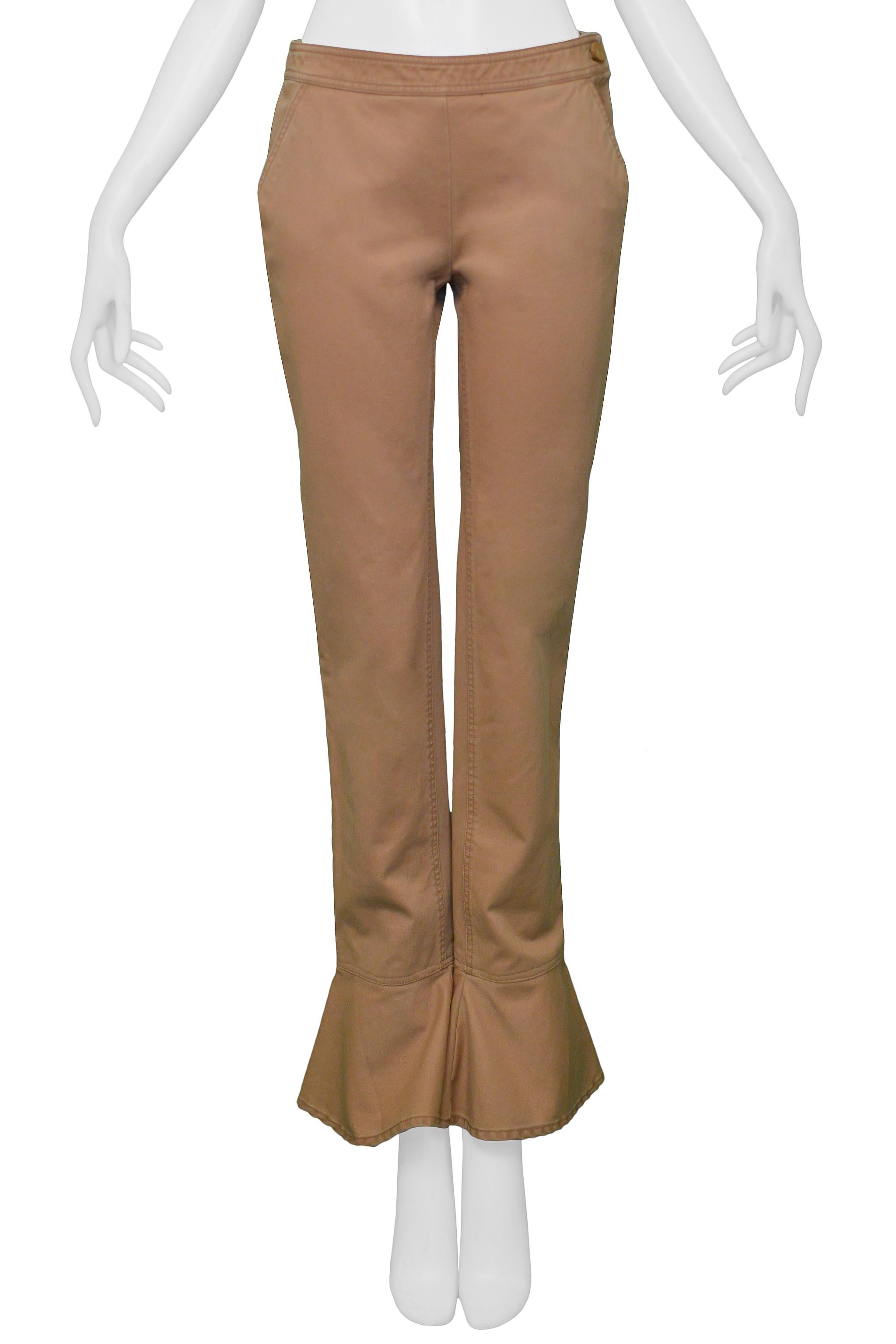 Brown Chanel Khaki Flared Cotton Pants For Sale