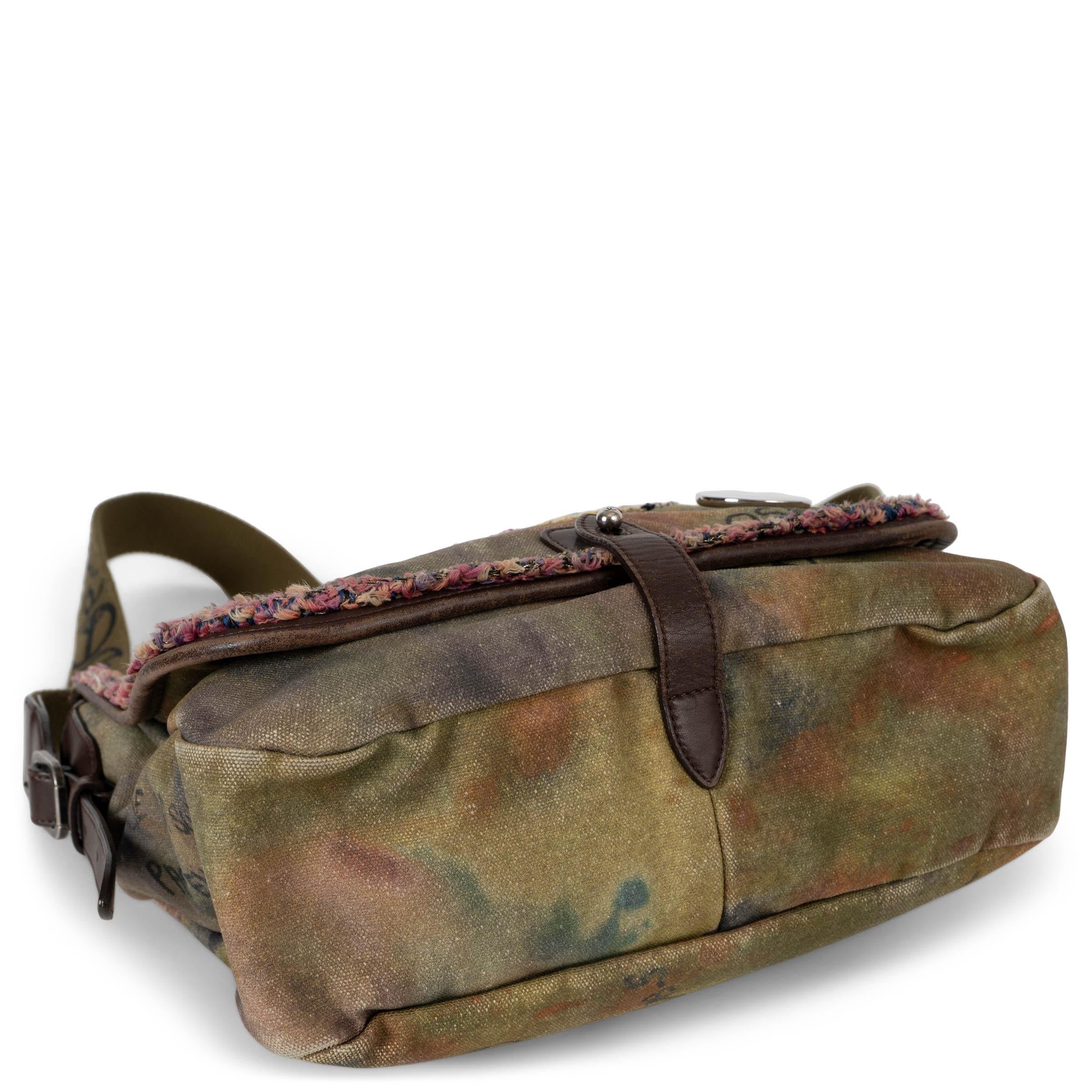 Women's CHANEL khaki green canvas 15S ON THE PAVEMENTS SMALL GRAFFITI Messenger Bag