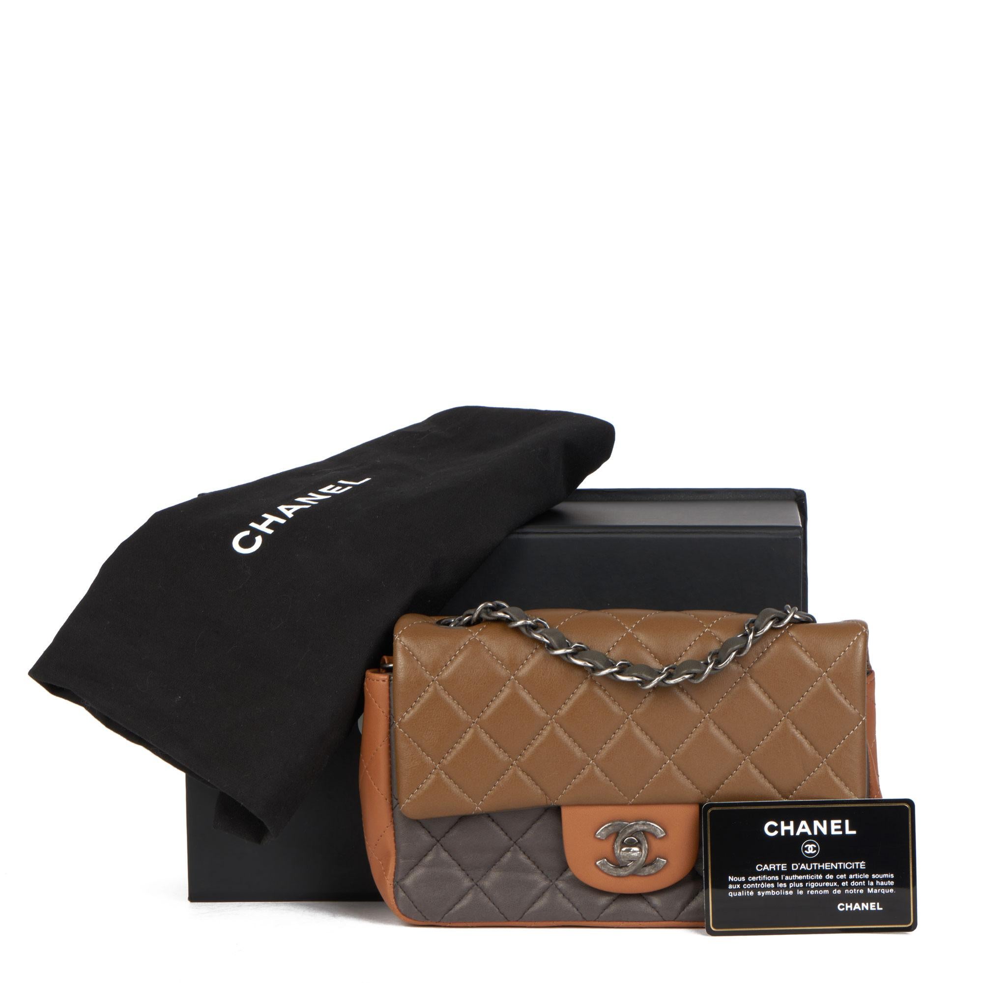 Chanel KHAKI, GREY & DARK BEIGE QUILTED LAMBSKIN RECTANGULAR MINI FLAP BAG 4