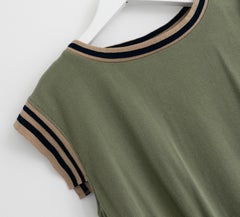 Chanel Khaki Knit Striped Trim Top Cruise 2017 17C Cuba