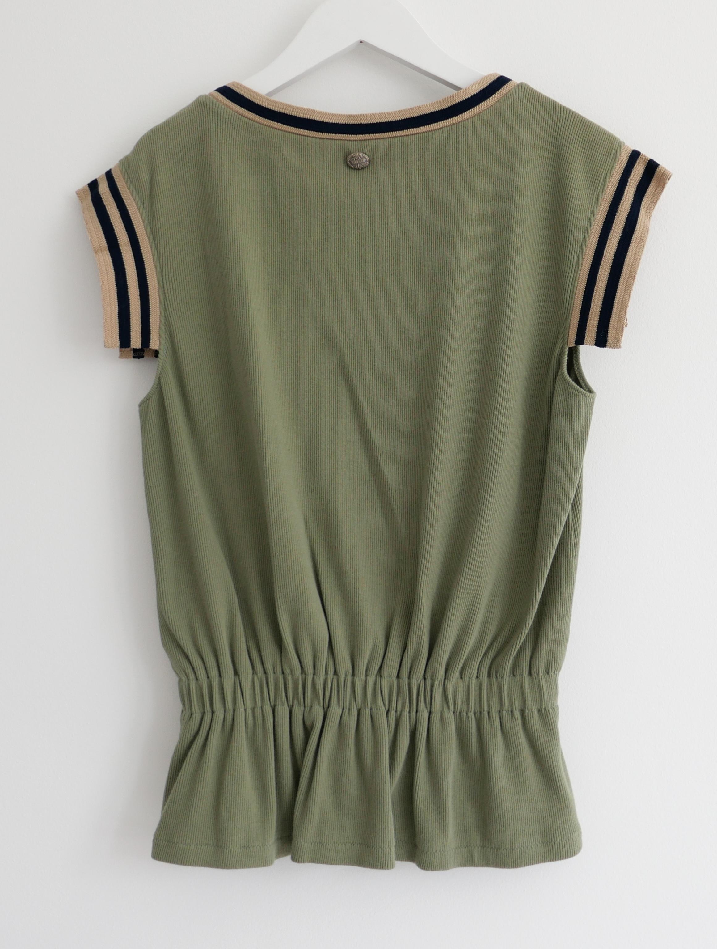 Women's Chanel Khaki Knit Striped Trim Top Cruise 2017 17C Cuba For Sale