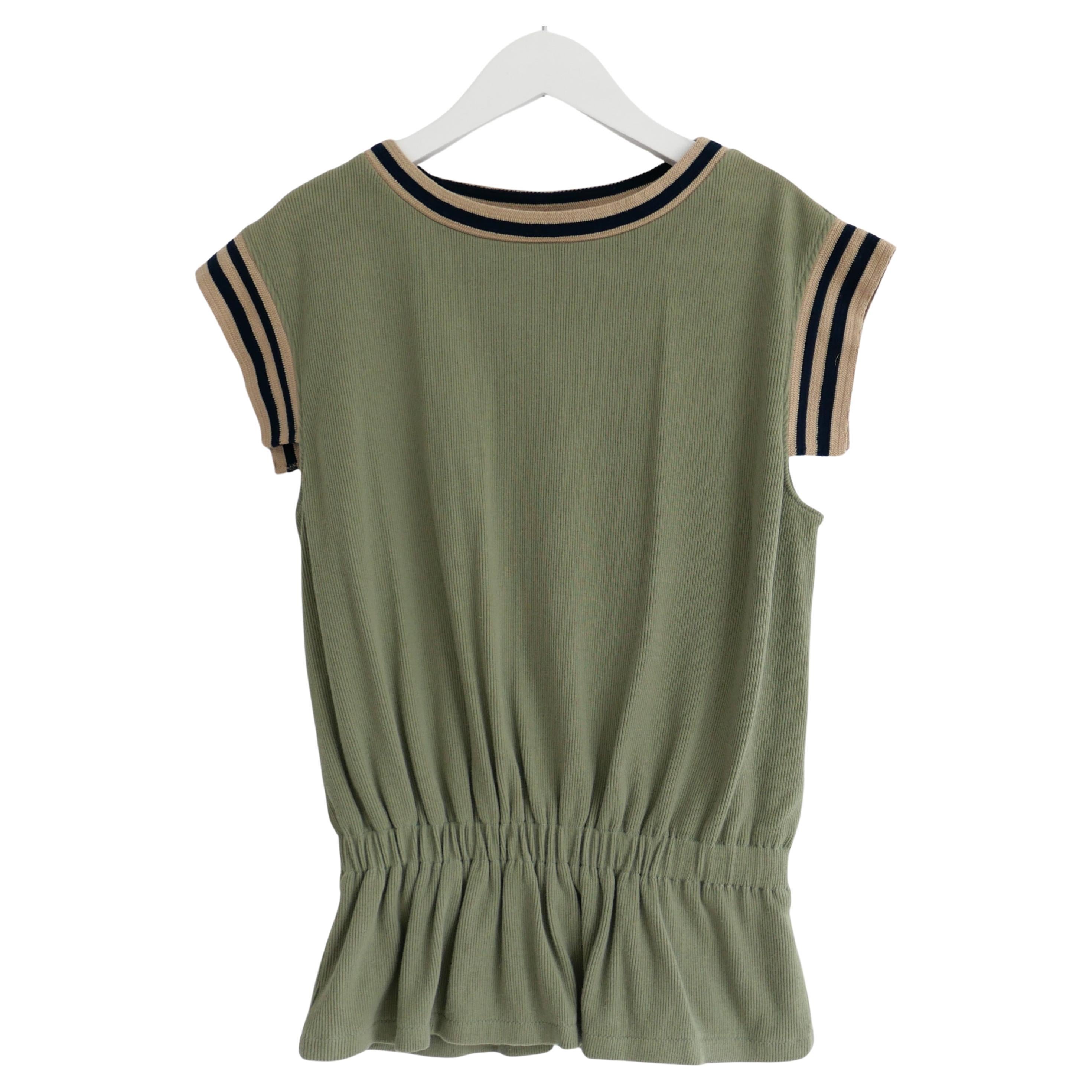 Chanel Khaki Knit Striped Trim Top Cruise 2017 17C Cuba For Sale