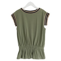 Chanel Khaki Knit Striped Trim Top Cruise 2017 17C Cuba