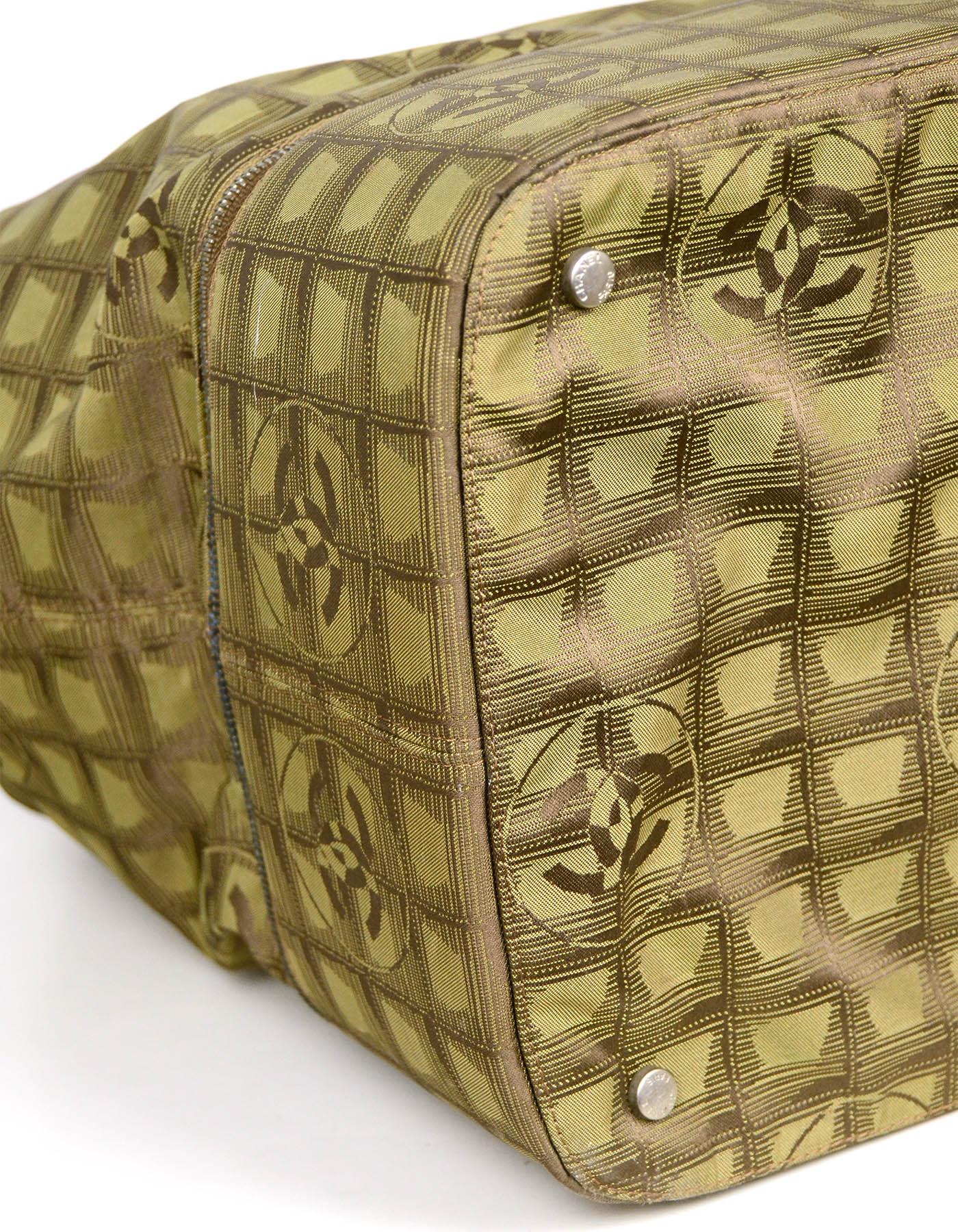 Chanel Khaki Logo Printed Canvas Travel Ligne Frame Bag In Good Condition In New York, NY