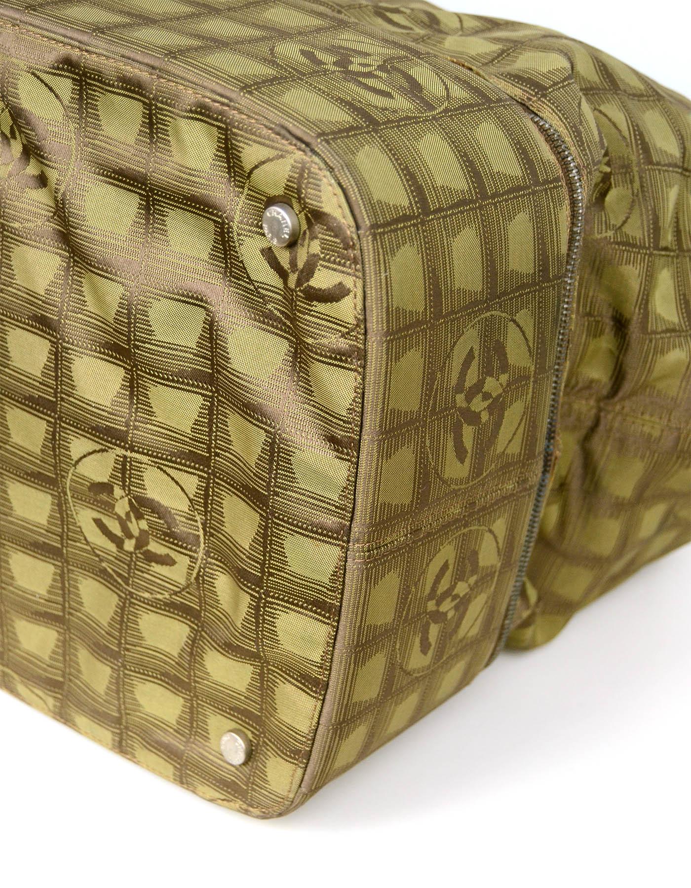 Women's or Men's Chanel Khaki Logo Printed Canvas Travel Ligne Frame Bag