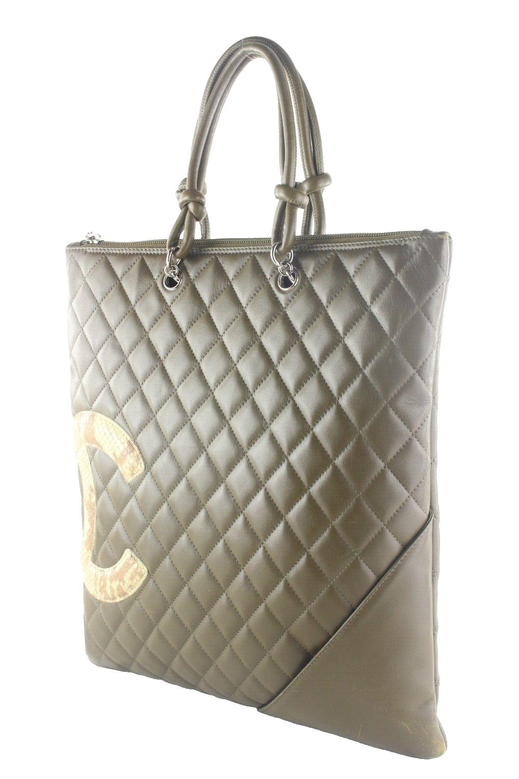 Chanel Khaki Olive Leather Quilted Cambon Tote 3CAS1023K For Sale 7
