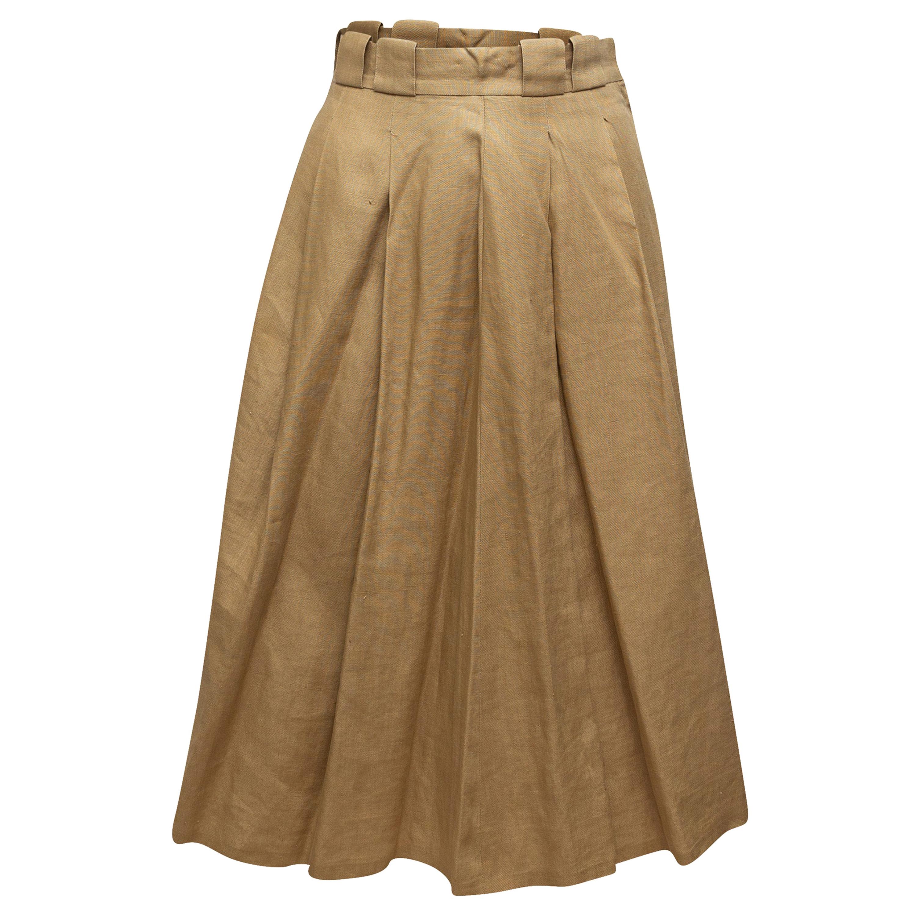 Chanel Khaki Pleated Linen Skirt For Sale at 1stDibs | khaki linen skirt