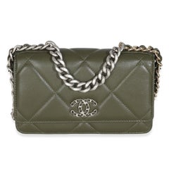 Chanel Khaki Quilted Goatskin Chanel 19 Wallet On Chain