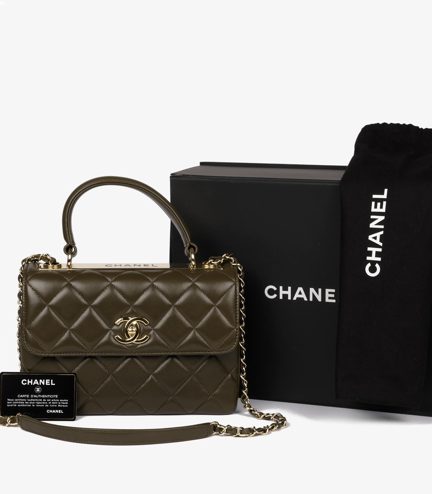 Chanel Khaki Quilted Lambskin Leather Medium Trendy CC Top Handle Flap Bag 5