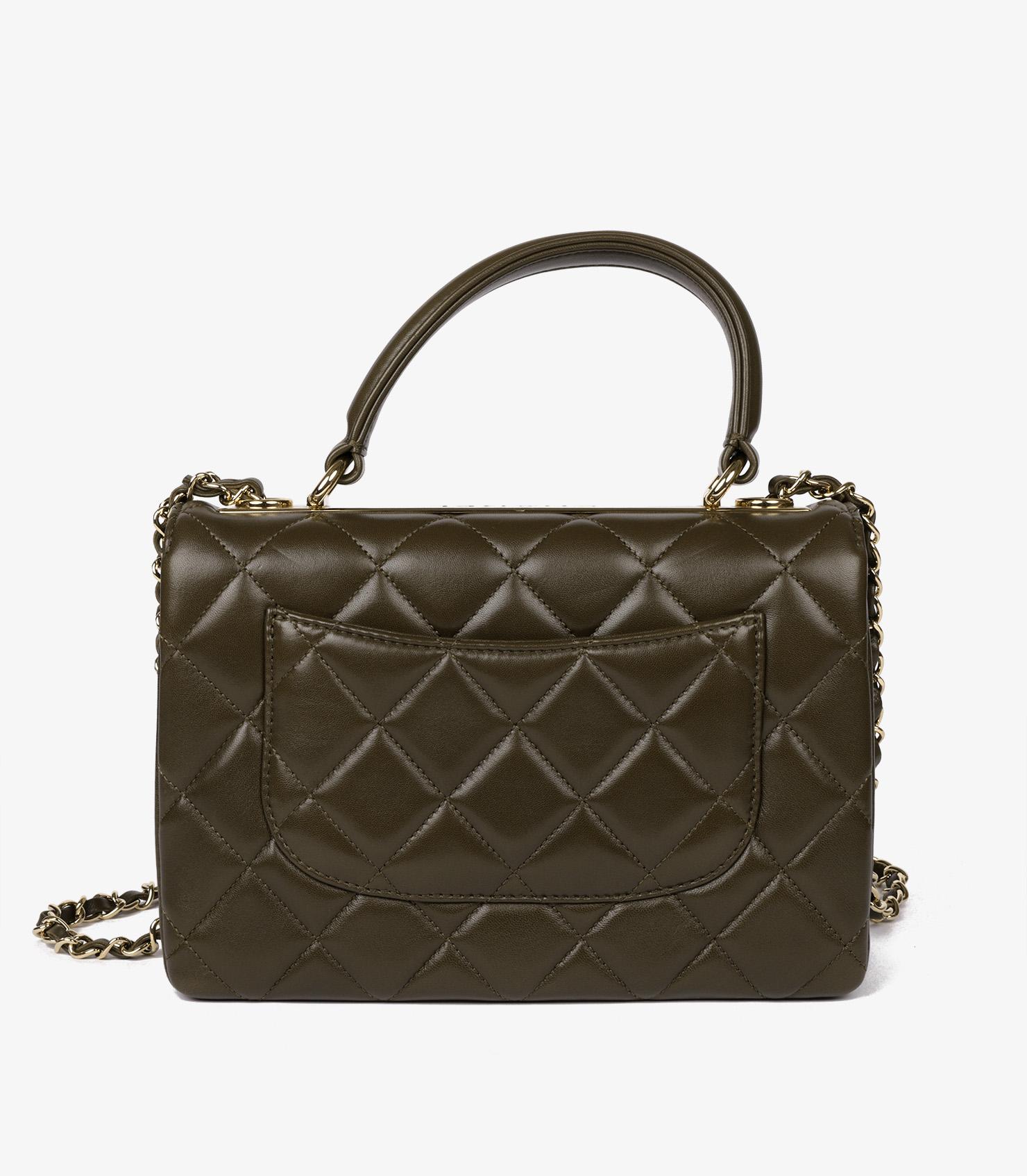 Women's or Men's Chanel Khaki Quilted Lambskin Leather Medium Trendy CC Top Handle Flap Bag