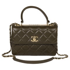 Chanel Khaki gesteppte Lammfell Leder Medium Trendy CC Top Handle Flap Bag