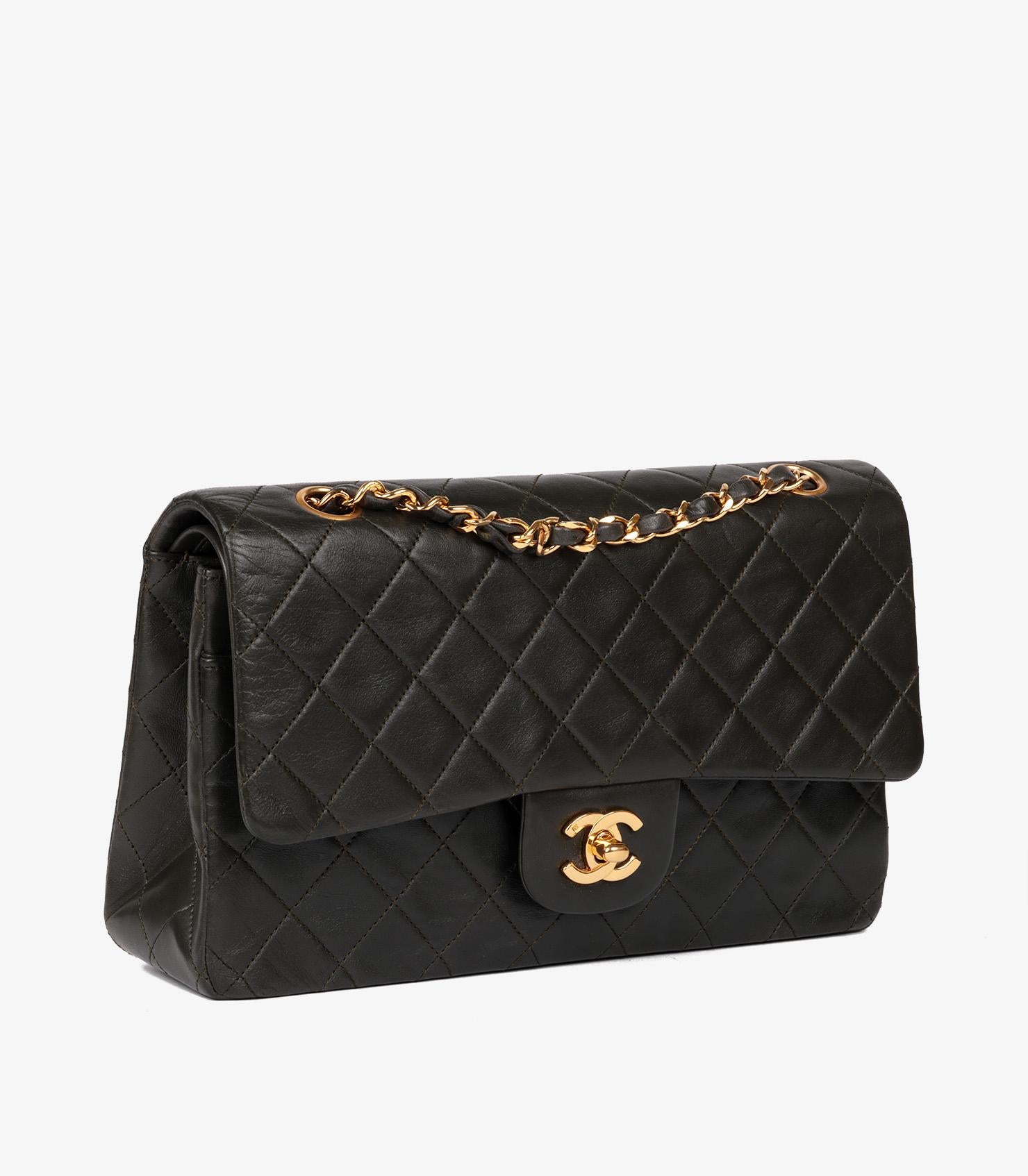 Black Chanel Khaki Quilted Lambskin Vintage Medium Classic Double Flap Bag