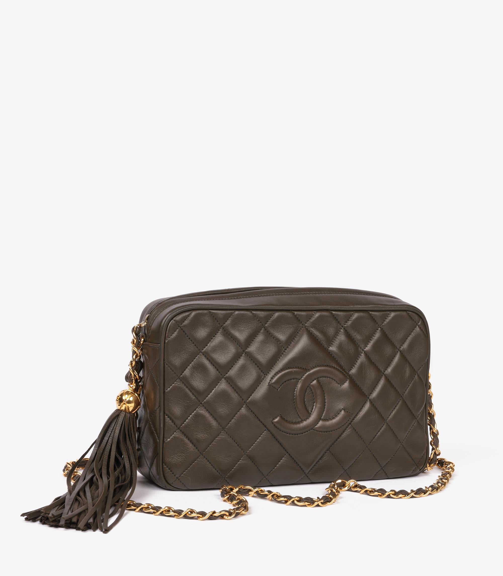 Black Chanel Khaki Quilted Lambskin Vintage Medium Timeless Camera Bag