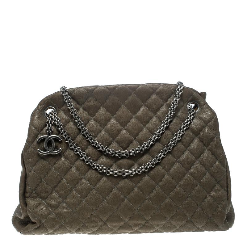 Chanel Khaki Quilted Leather Large Just Mademoiselle Bowling Bag
