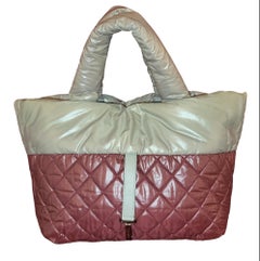 Chanel Khaki Reversible Leather And Nylon Hand Bag