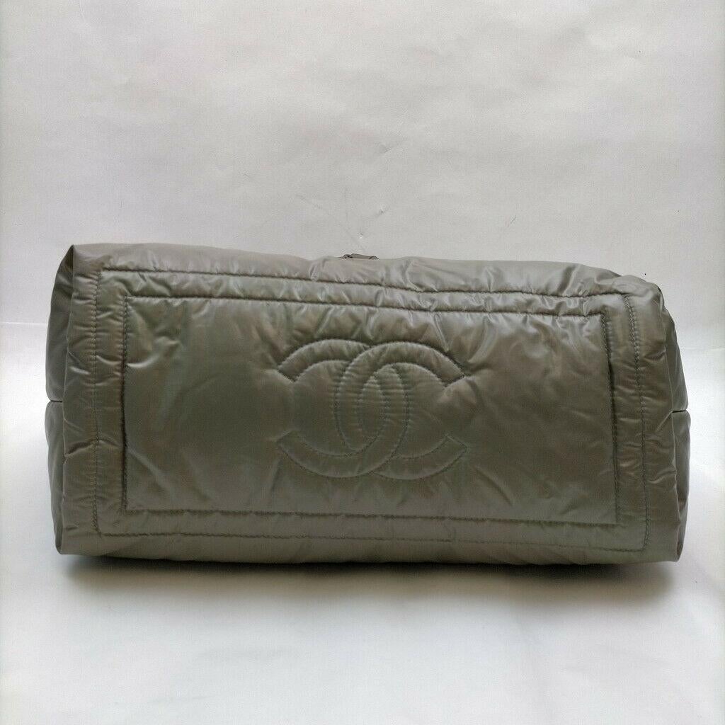 Women's Chanel Khaki Reversible Leather And Nylon Hand Bag For Sale