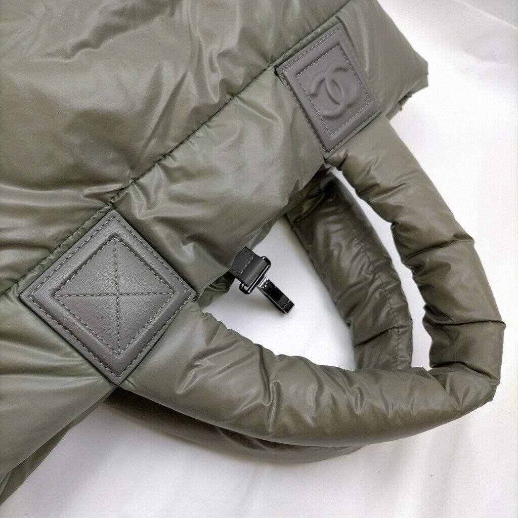 Chanel Khaki Reversible Leather And Nylon Hand Bag 1