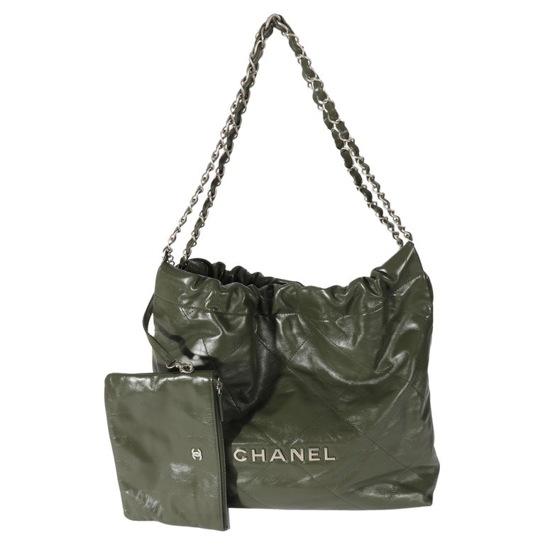 Chanel Black Shiny Calfskin Quilted Small Chanel 22 Tote Bag For