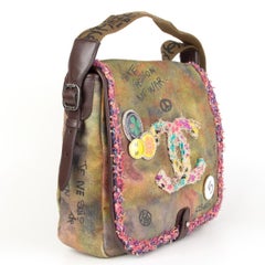 CHANEL khaki Toile Graffiti ON THE PAVEMENTS SMALL MESSENGER Bag